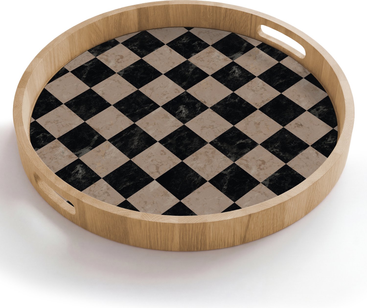 Dienblad rond 50x50 cm - Schootdienblad hout - Patroon - Dambord - Marmer - Borrelplank rechthoek - Plateau houten dienbladen