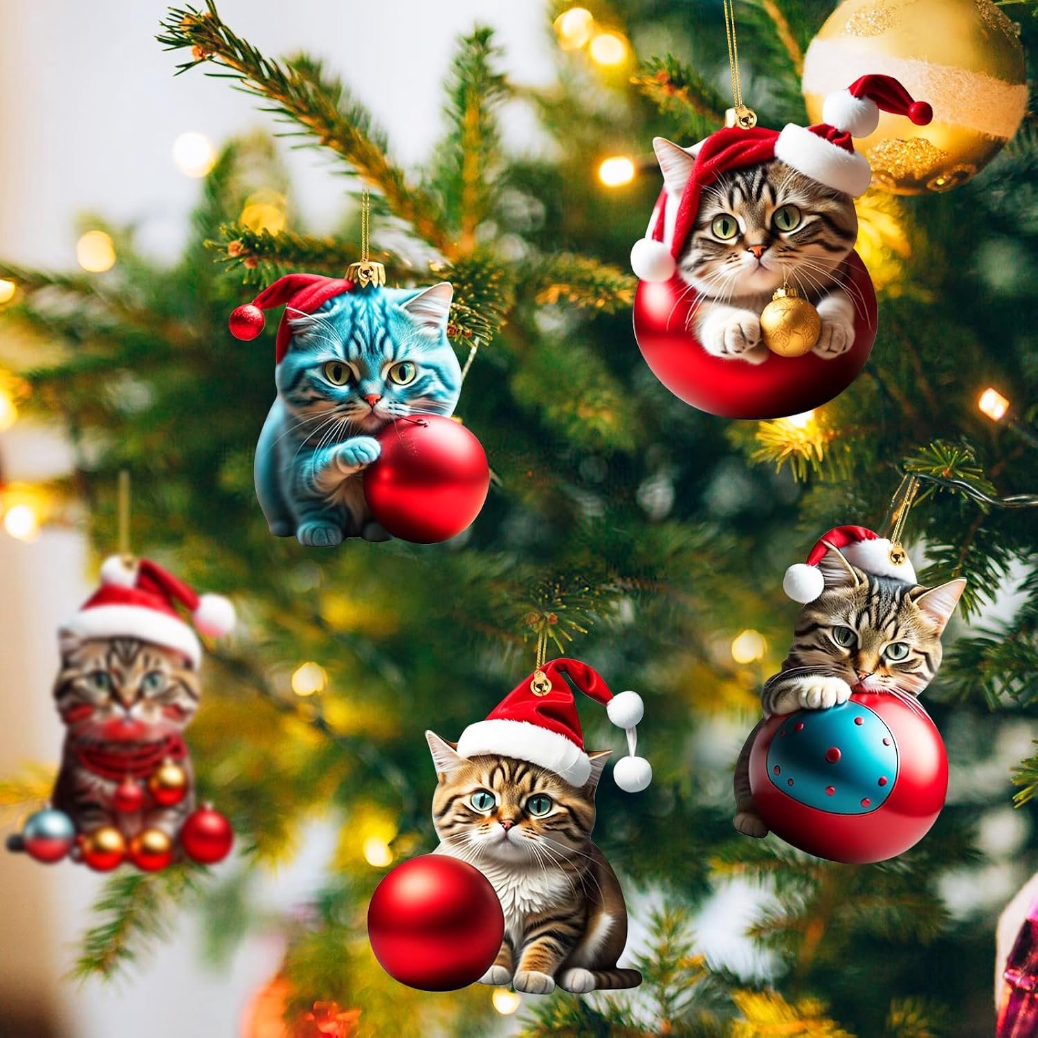 kerstballen katten - 10 stuks - Kersthanger Katten - kerstdecoratie - Kerstballen Kat Set - 2D Acryl Kerstboom Decoratie - kerstdecoratie voor binnen - Katten Kerstornamenten - Schattige Kitten Hangende - Kerstboomversiering - kerst decoraties – foto 3