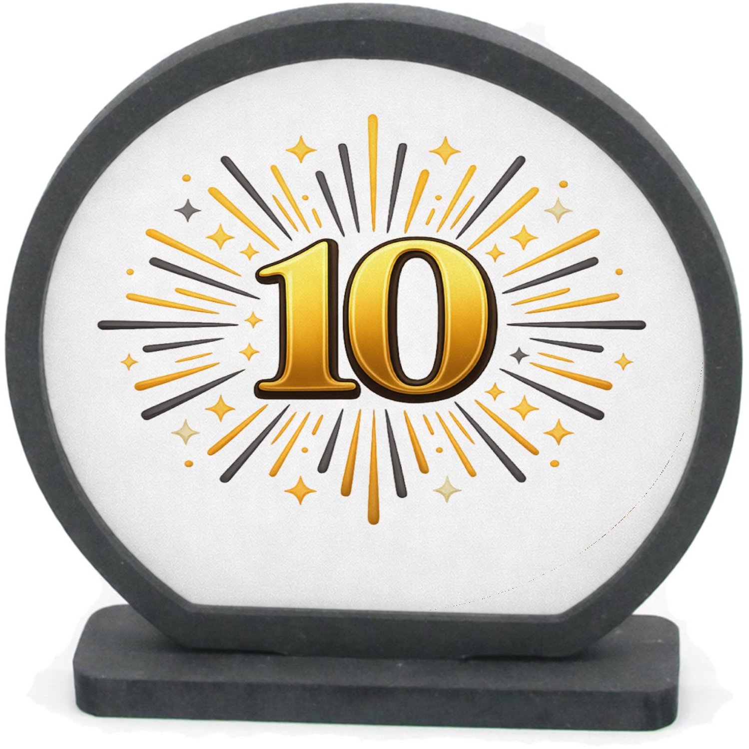Mr Cadeautjes Houten fotolijst rond met MDF inleg - design Luxe jubileum met een ander centraal symbool en een stralend | cadeau Wit