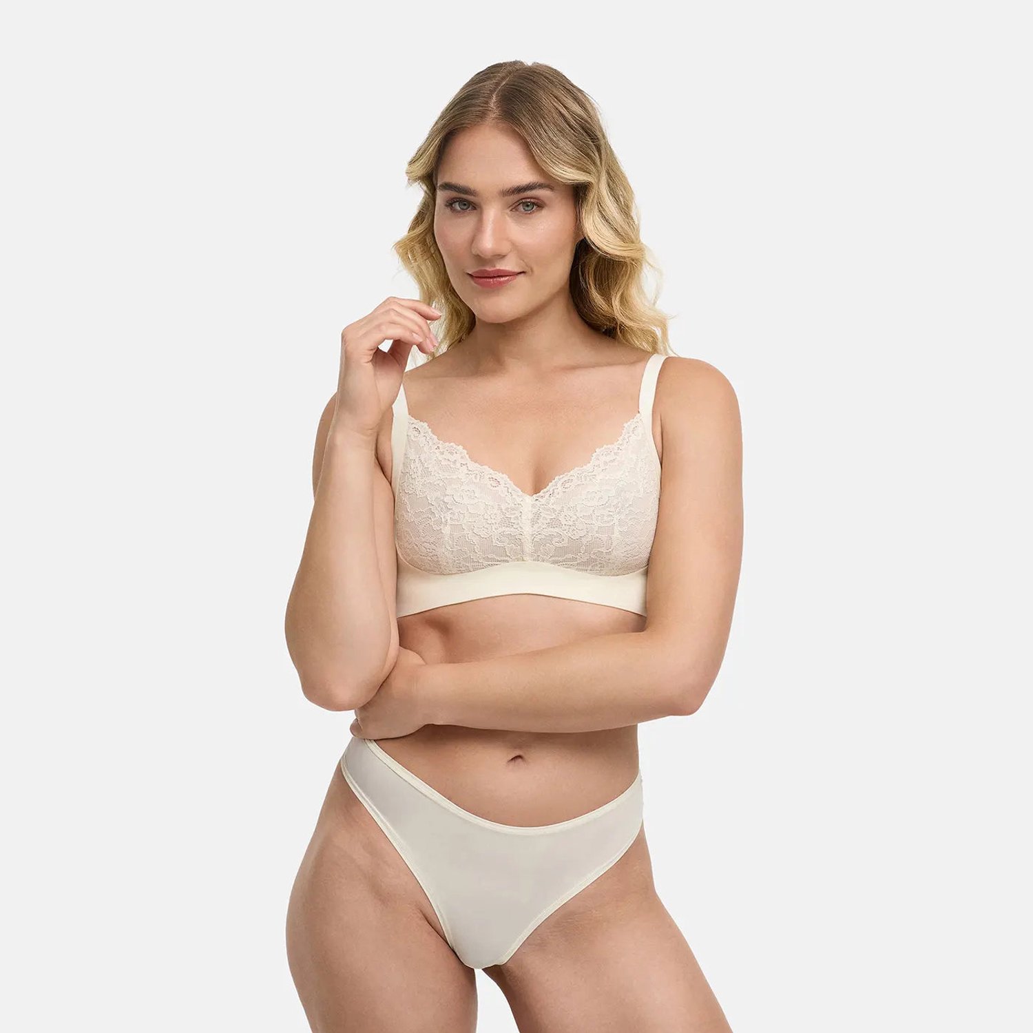 cfab Comfortbeha met kant - beige - XL - BH Zonder Beugel Voorgevormd - Ondergoed - Naadlos