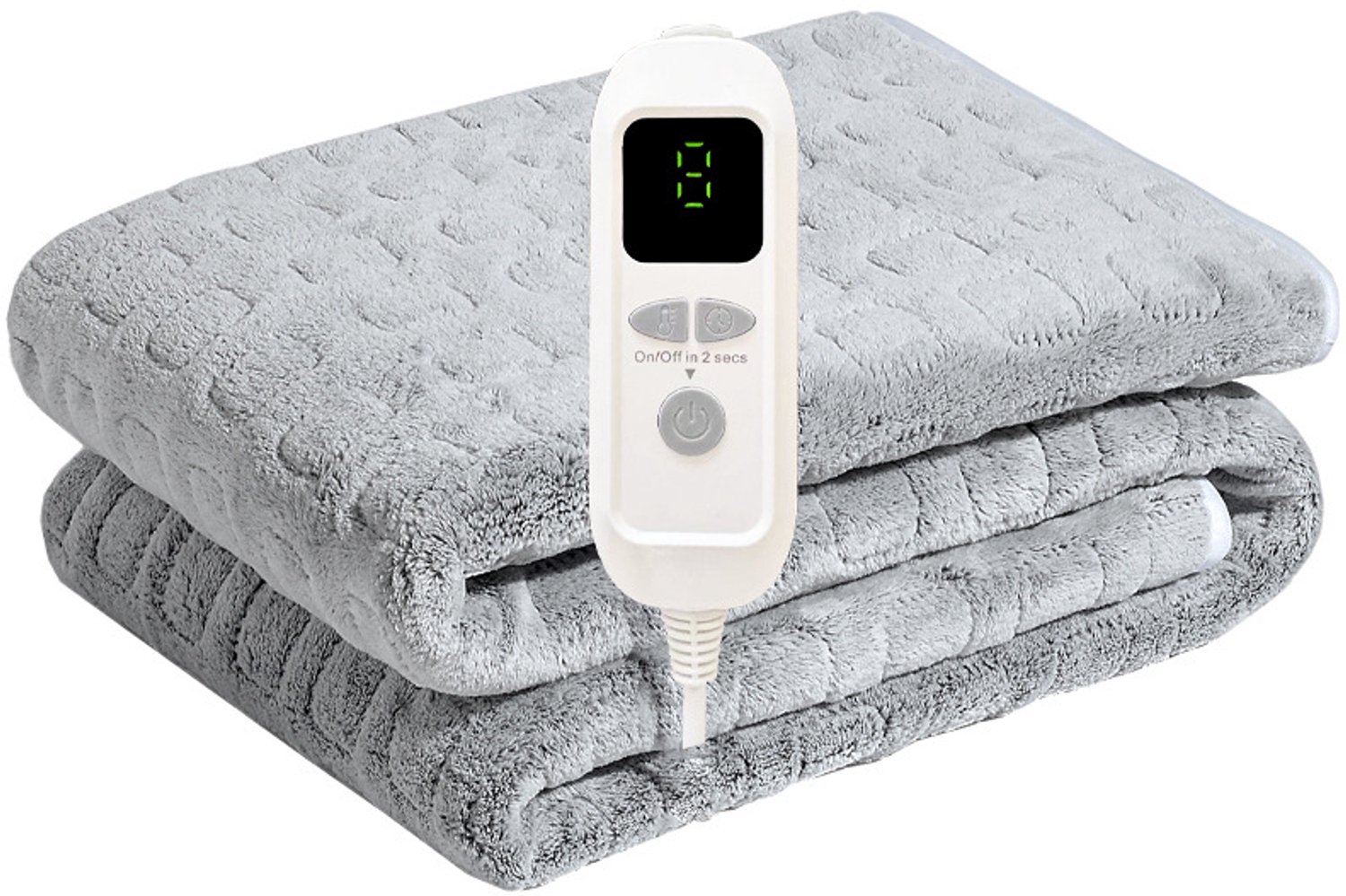 VHV Elektrische warmtedeken - Met 6 warmtestanden en timer tot 8 uur - 152 x 127 cm - Snelle opwarming - Dubbelzijdig zacht flanel voor bank en bed - Wasbaar - Lichtgrijs