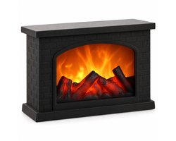 Cheqo® Decoratieve LED Sfeerhaard 30 x 20 cm - Mini Openhaard - Sfeerhaard op Batterijen of USB - Nep Haard met Vlameffect - LED Openhaard zonder Verwarming - Tafelhaard - Sfeerverlichting - Kerstdecoratie voor Binnen