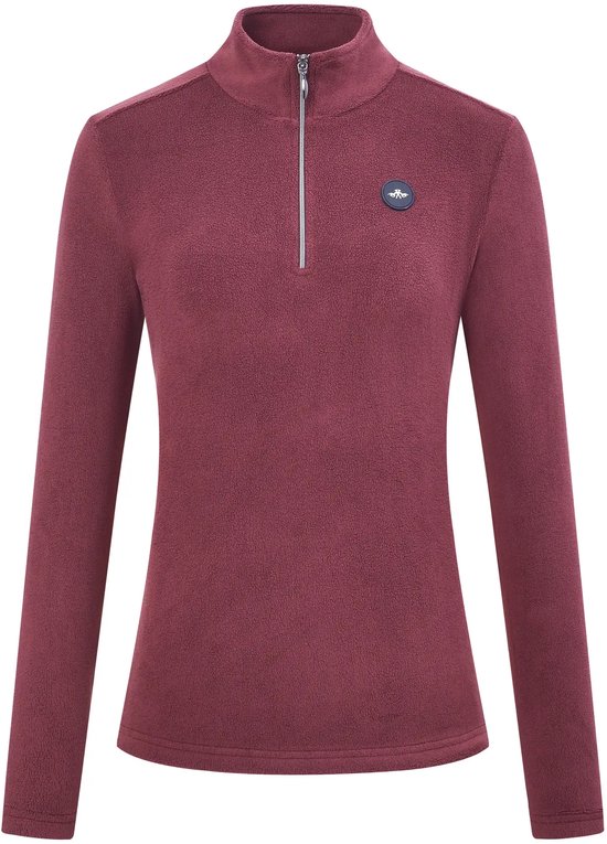 Bordeauxrode HV Polo fleece trui met korte rits, opstaande kraag en klein logolabel op de borst.