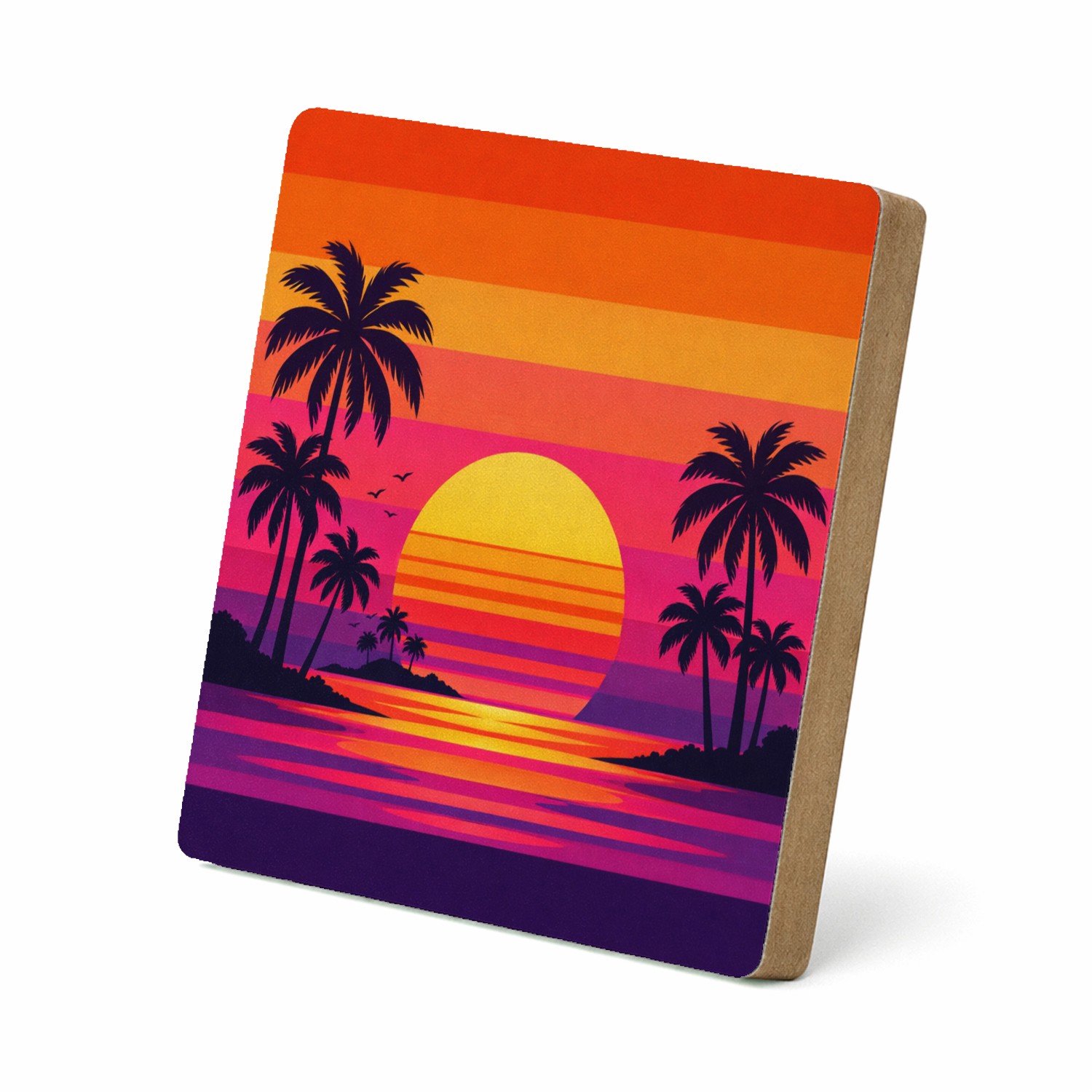 Mr Cadeautjes MDF staande fotolijst 15,2 x 15,2 - design Retro zonsondergang met palmen | cadeau Wit