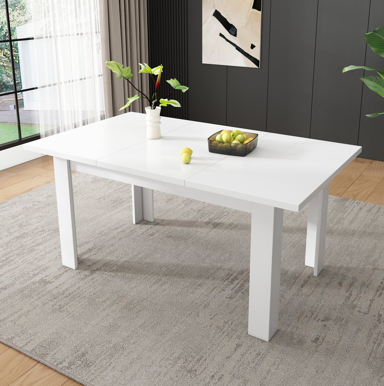 Maisentiel Eettafel 120 x 70 cm met klapblad en verborgen opbergruimte, MDF, wit