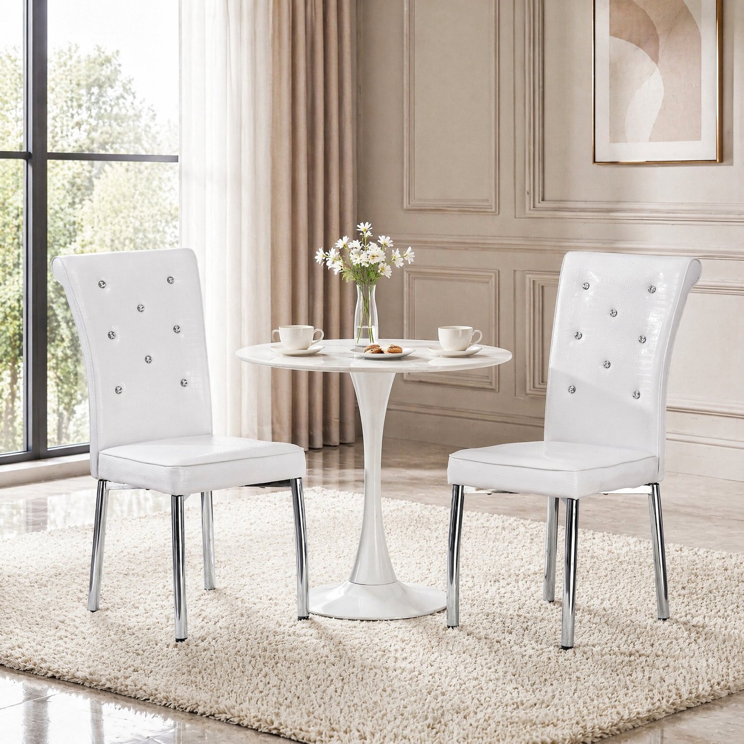 CHICFURN Eetkamerstoel set van 2 - Kunstleer - Metalen poten - Wit