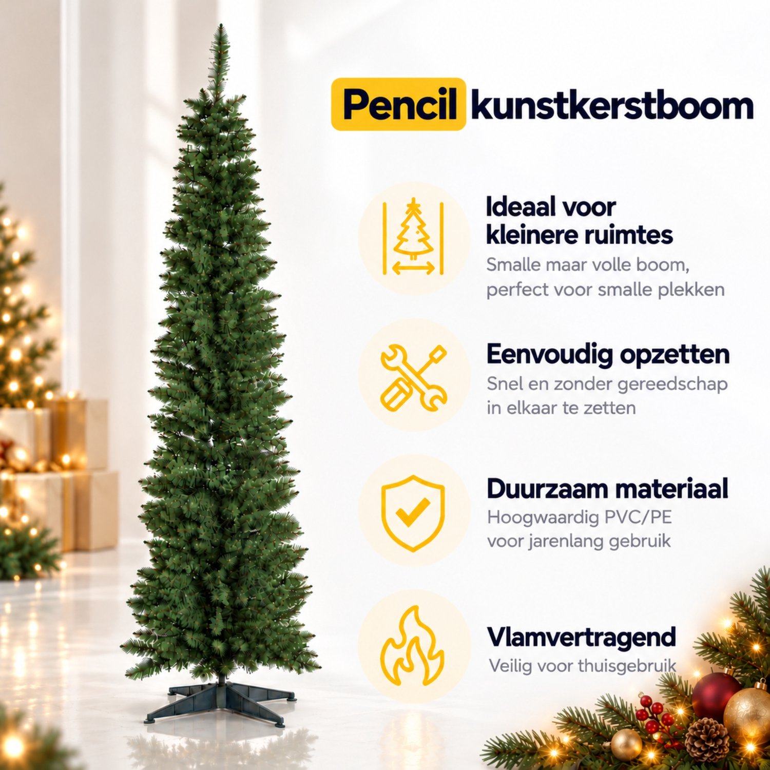 Kunstkerstboom - Smalle kerstboom - Pencil kerstboom - 210 cm – foto 2