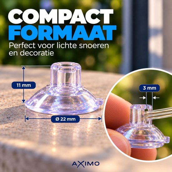 AXIMO Zuignapjes voor Kerstverlichting en Lichtsnoeren – 50 Stuks – Transparant – 22 mm – Zelfklevend - Voor Raamdecoratie en Gladde Oppervlakken