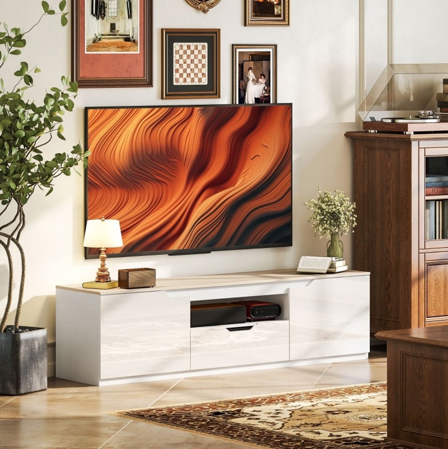 MIVRAY Tv-Meubel - Natuurlijke Houtlook Met Lade En Kabeldoorvoeren - Voor Televisies Tot 65 Inch - MDF - 160x38x43 Cm - Naturel