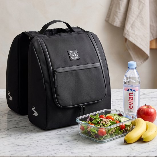 Brisby Dubbele Fietstas 28 Liter – Koeltas en Lunchtas – 4-laags Geïsoleerd – Voor Gewone en Elektrische Fiets – Waterafstotend met Waterdichte Ritsen – Zwart — afbeelding 2