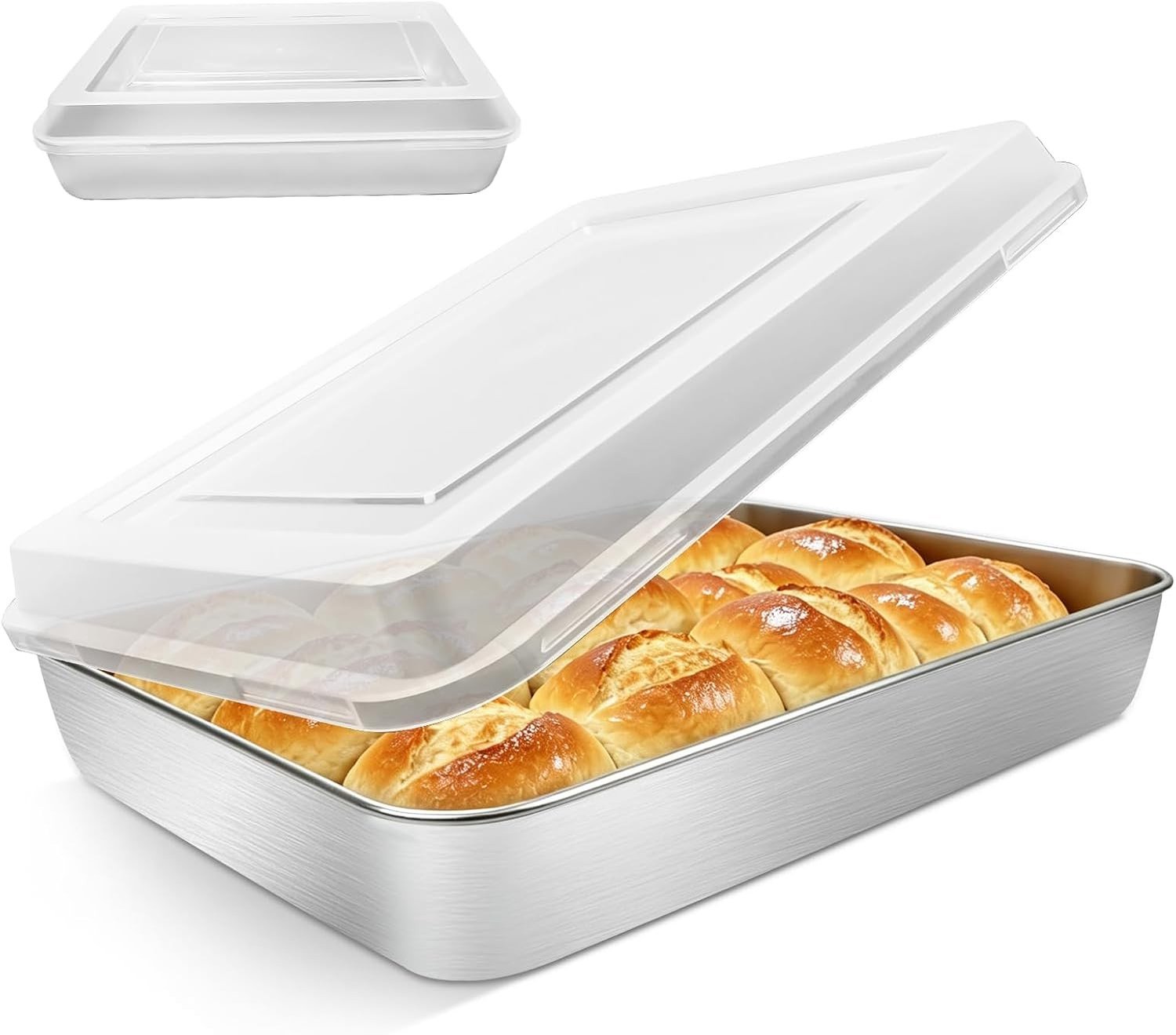 Rechthoekige bakplaat met deksel, 31 x 24 cm, multifunctionele ovenpan voor cake, lasagna en brownies, roestvrij staal
