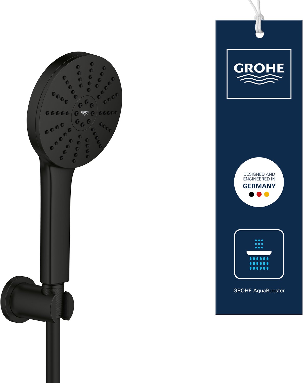 GROHE Vitalio Joy+ 120 Badset met Wandhouder – AquaBooster – 3 Straalsoorten – AquaCalibrator (7L/min) – Matte Black