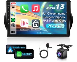 10.1" autoradio voor Fiat Citroen nemo/Peugeot bipper/FIAT Fiorino Qubo 2008-2017 met CarPlay Android Auto,RDS/FM Radio Bluetooth/Wi-Fi navigatieradio/AHD achteruitrijcamera