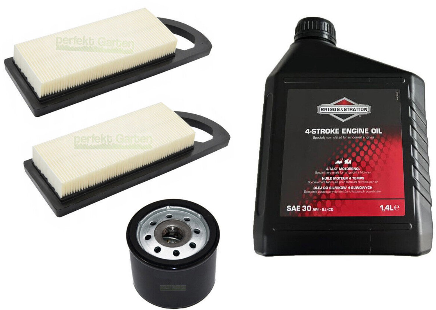 Oliefilter + luchtfilter + SAE30-olie voor Briggs & Stratton B&S 492932 695547 100006E