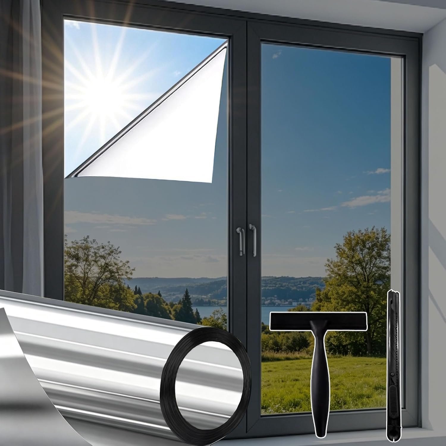 Spiegelfolie 75 x 400 cm - ondoorzichtig - uv-bescherming - ideale inkijkbescherming voor woonkamer en kantoor - Vemera