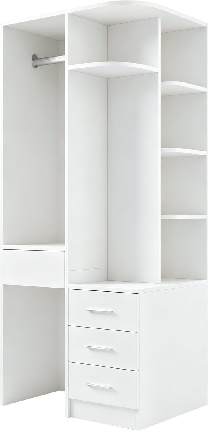Open Kledingkast - 70 x 55 x 175 cm - Met Kledingroede, Legplanken En Drie Lades - Wit - MDF En Hout - Voor Slaapkamer En Kleedkamer