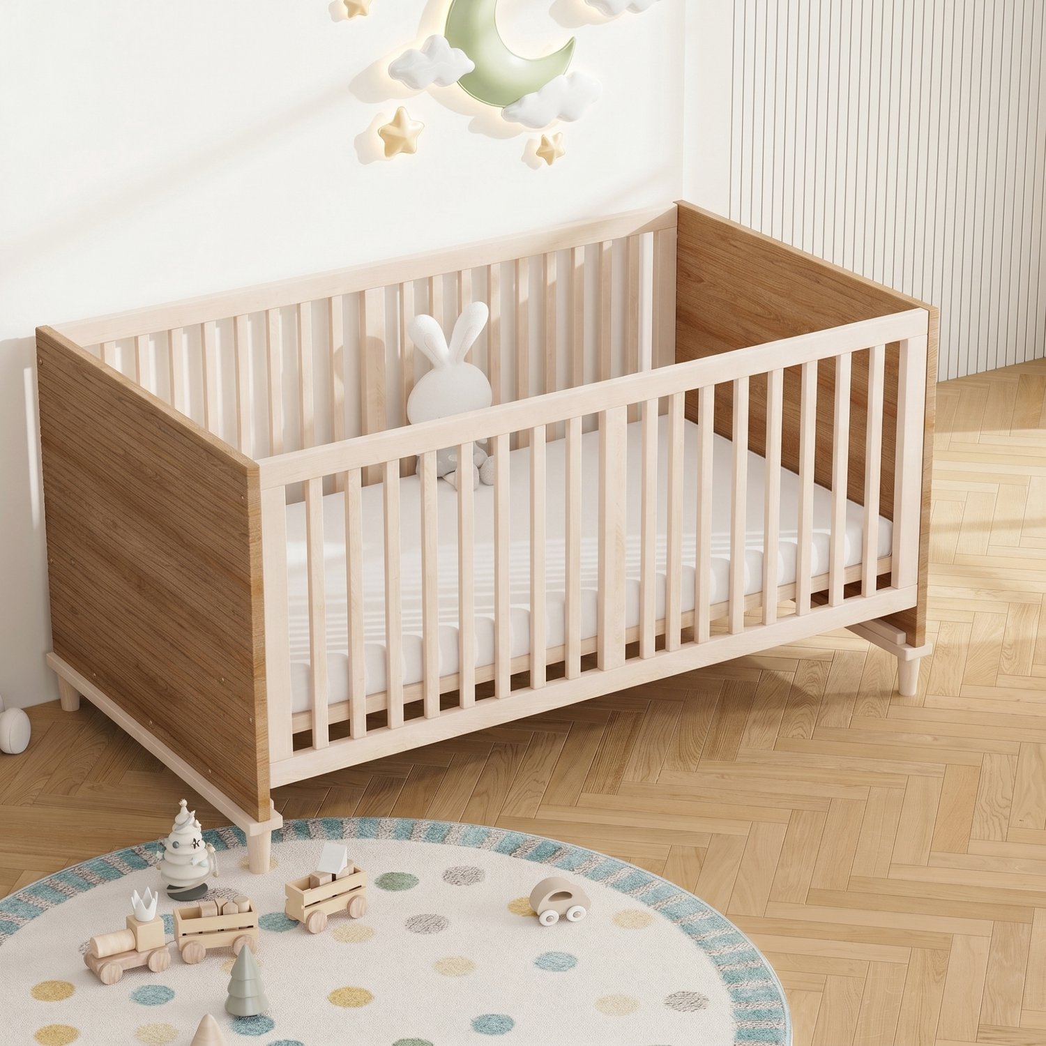 VVBV Co sleeper / Baby bed / Ledikant 70x140 cm – In Hoogte Verstelbaar, Zonder Matras – voor Babykamer – Massief hout/MDF / Naturel