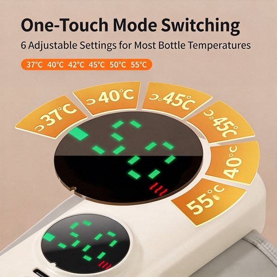 Draagbare flessenwarmer - Onmisbaar voor op reis - Snel opwarmen - Opladen via USB - Temperatuurweergave - 2000 mAh - 18 W - Verwarmt moedermelk en flesvoeding gelijkmatig - Compatibel met vrijwel alle merken flessen - Draadloze verwarming — afbeelding 3