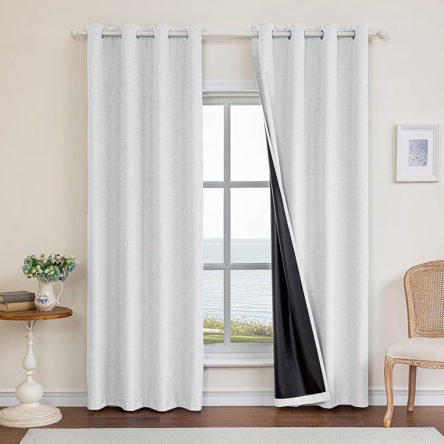 Gordijnen 140x280cm - 100% Verduisterend Linnen Effect - Warmte-Isolerend - Ideaal voor Slaapkamer - 2 stuks - Vemera