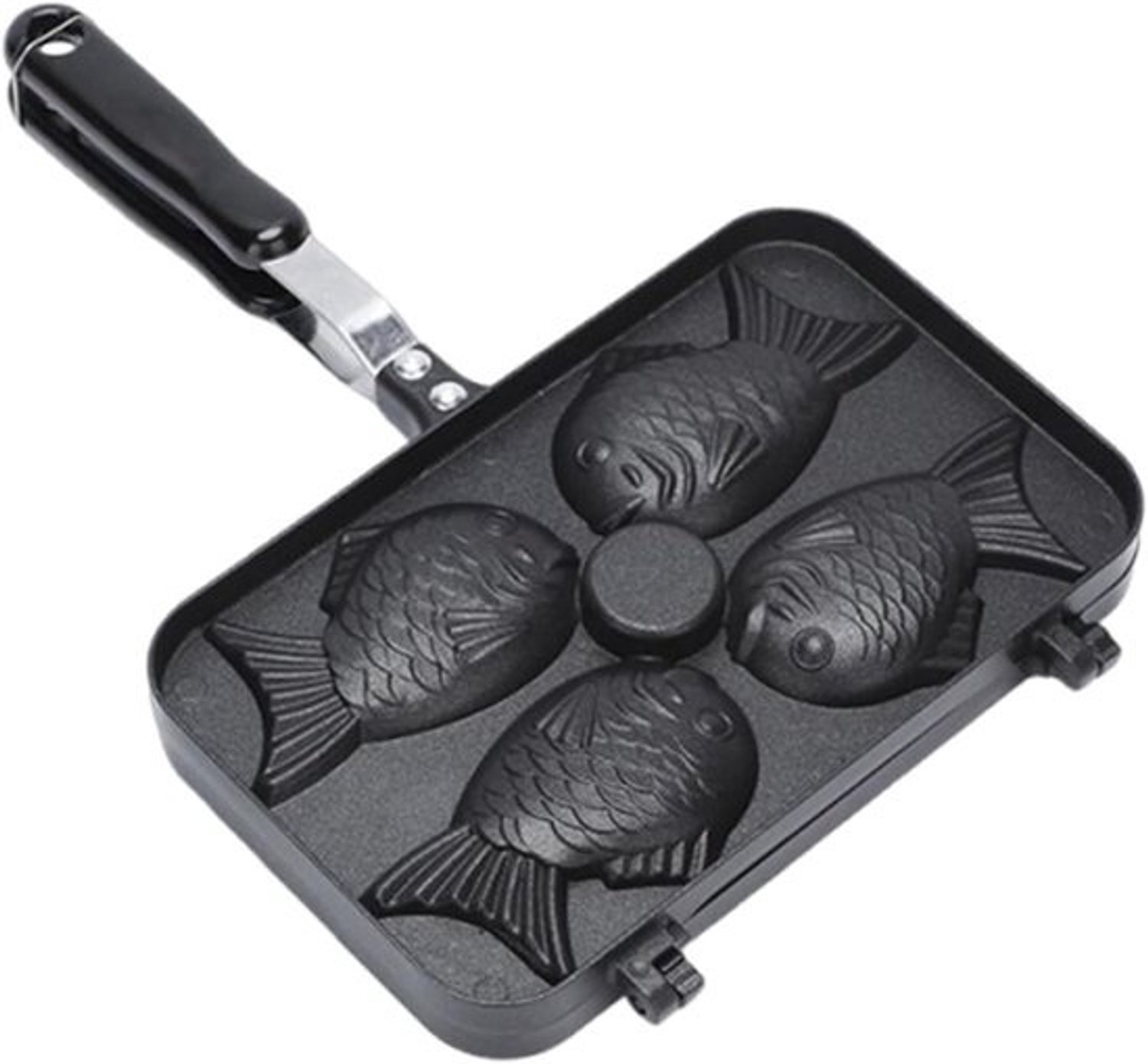 Taiyaki-wafelijzer - Visvormige bakvorm - Koken en bakken - Dubbelzijdige verwarming - 37.5 x 24 x 4 cm - Zilver