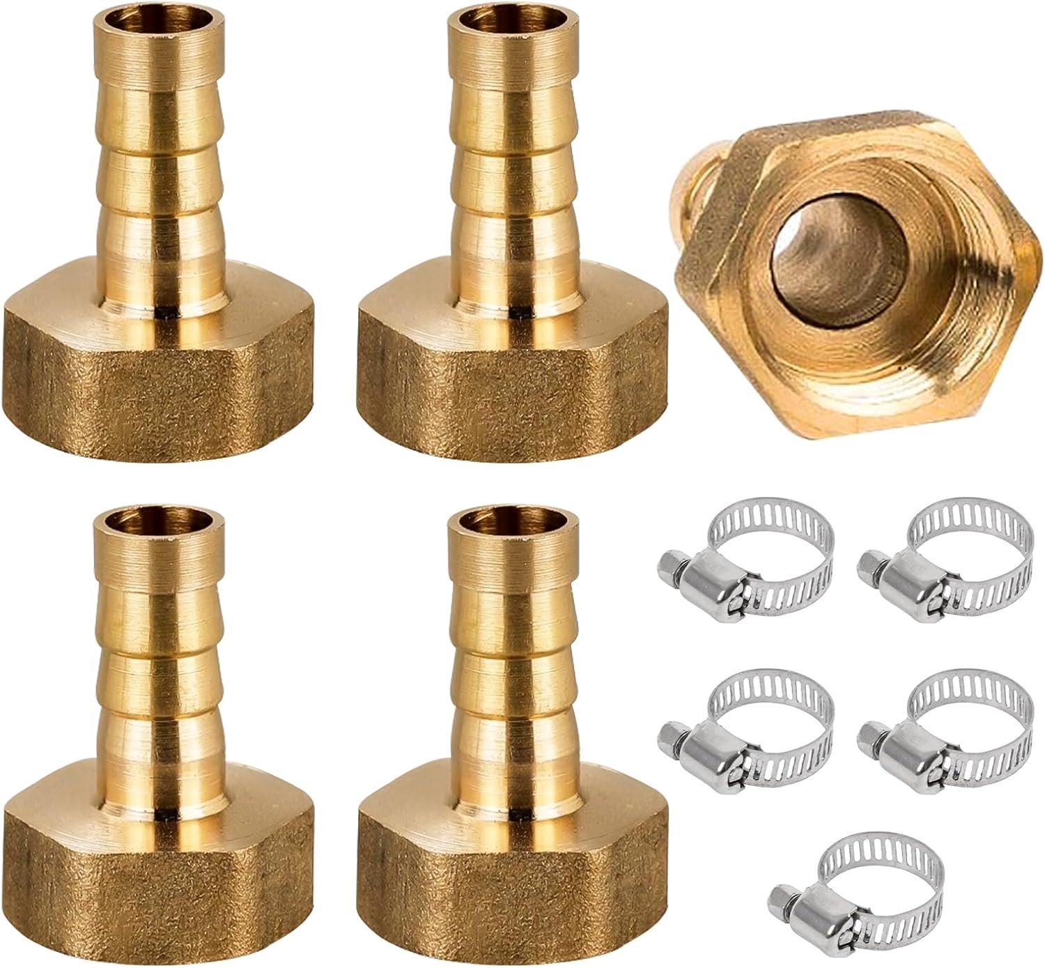 1/2" IG messing slangaansluiting 10 mm - messing barb slangverbinding - met slangklem - voor tuinslang, sanitair - 5 stuks - ServiceTopper