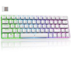 Gaming Draadloos Toetsenbord,60% Mechanical Keyboard met Bluetooth/2,4G/Type C,Compact 63 Toetsen Linear Red Mechanisch Switch,Amerikaanse Lay-Out voor pc,Windows Mac,Wit