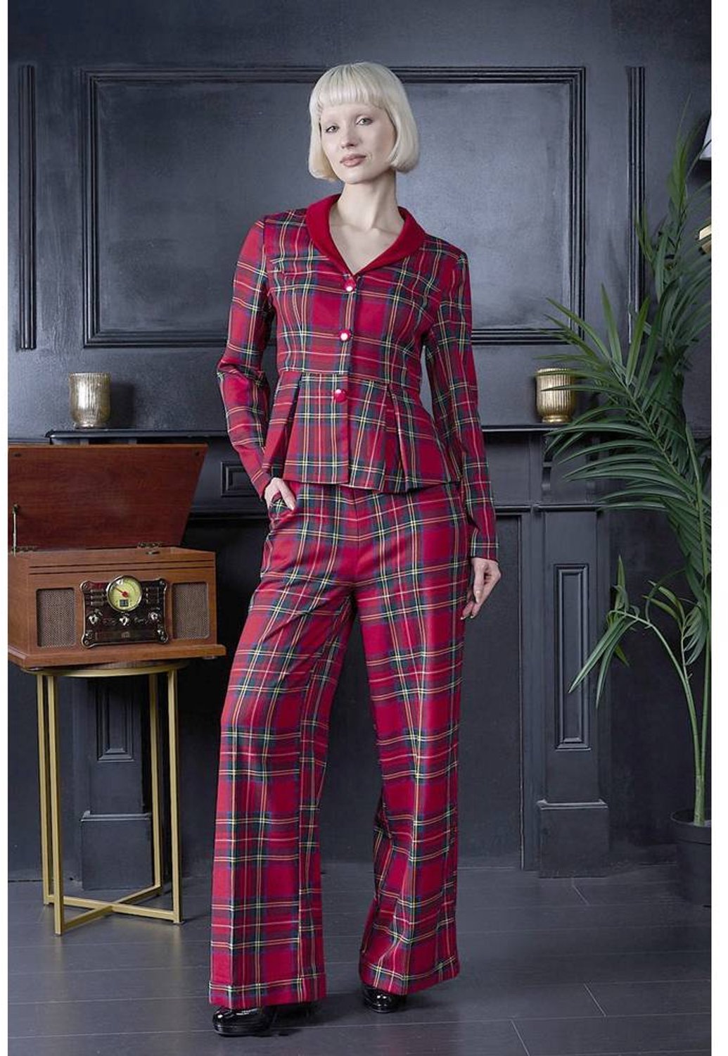 Banned - Joanna 40'S Christmas Check Wijde broek - L - Rood