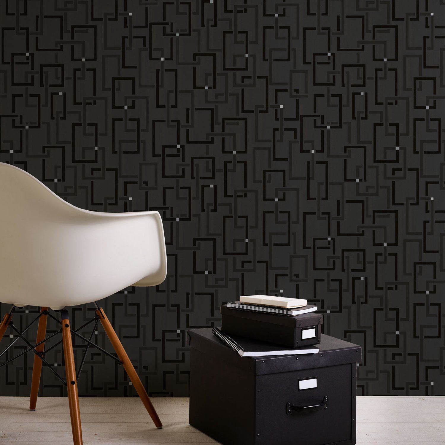 Geometrische Tapete Schwarz Silber | B230522