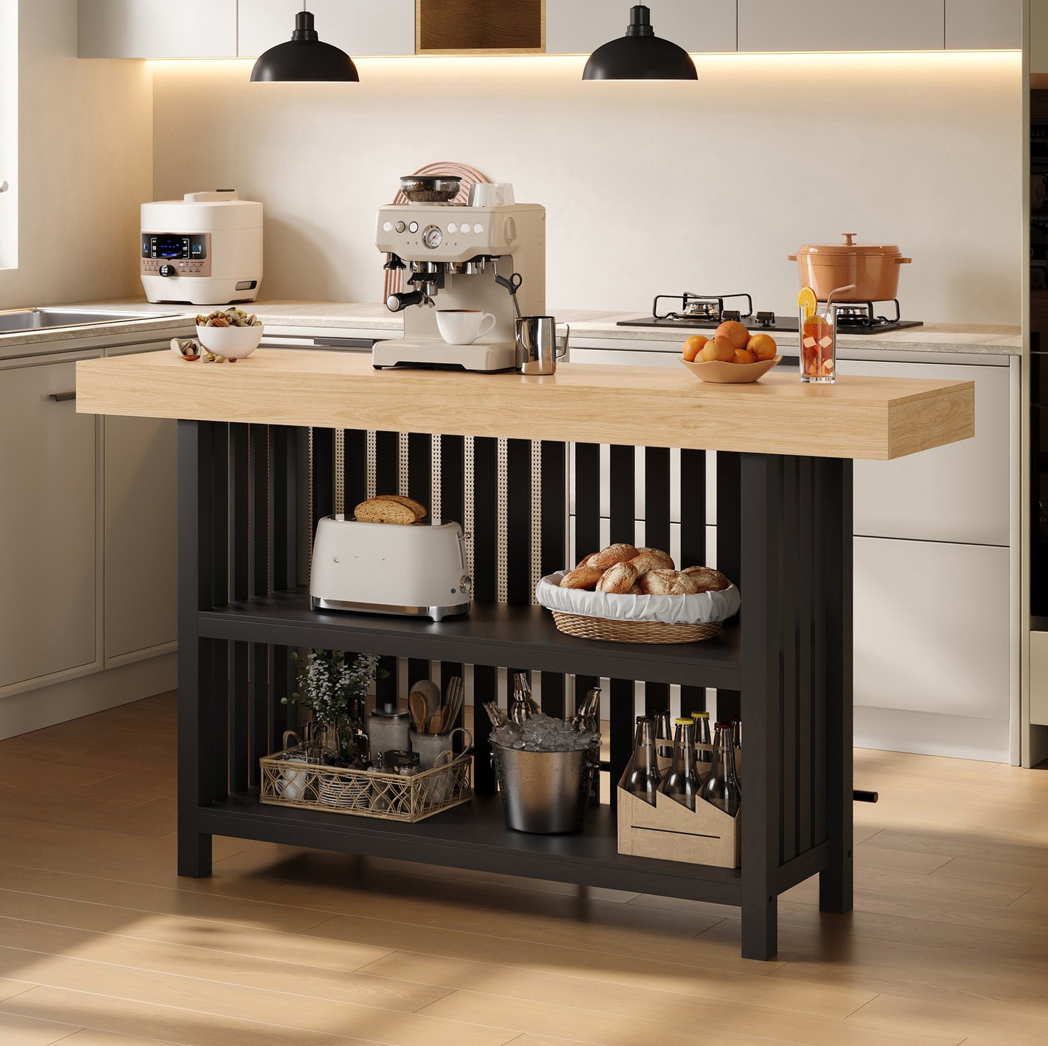 MIVRAY Bartafel - Compacte Hoge Tafel Met Voetsteun En Tweelaags Opbergrek - Voor Keuken En Huisbar - MDF - Zwart - 160x40x105 Cm
