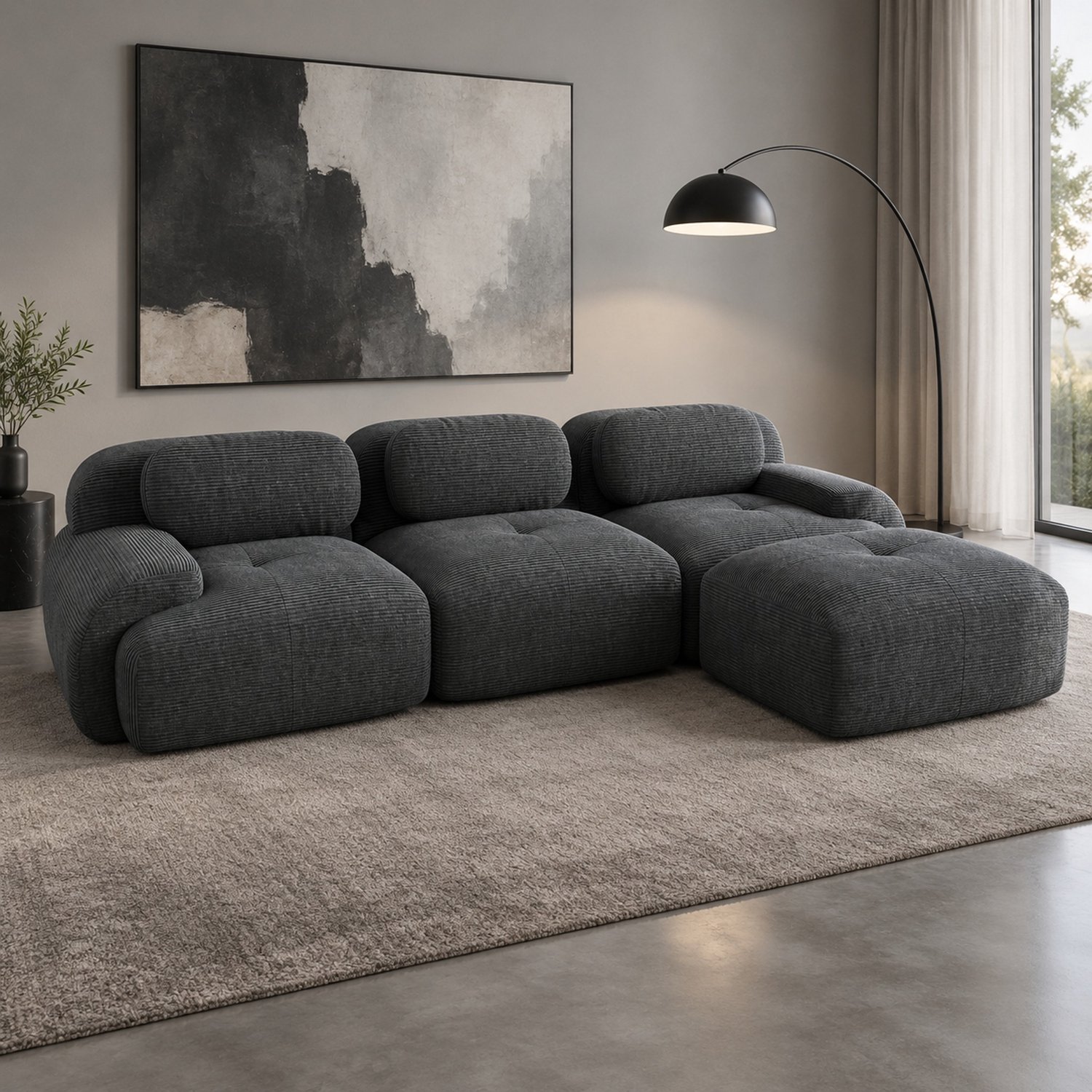 WUVRIE Modulaire hoekbank 298x178 cm - 3-zits zonder montage met brede armleuningen - Grijs