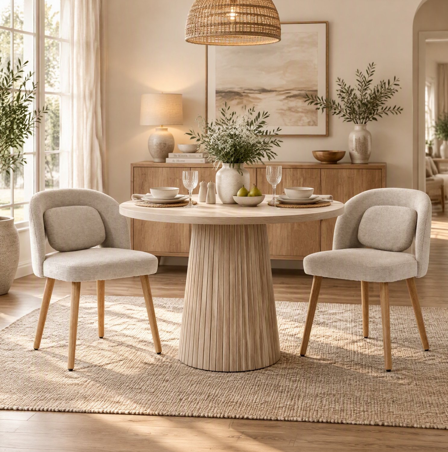 MODFU Eetkamerstoel Set Van 2 - Kuipstoel Met Armleuning - Houten Poten - Beige