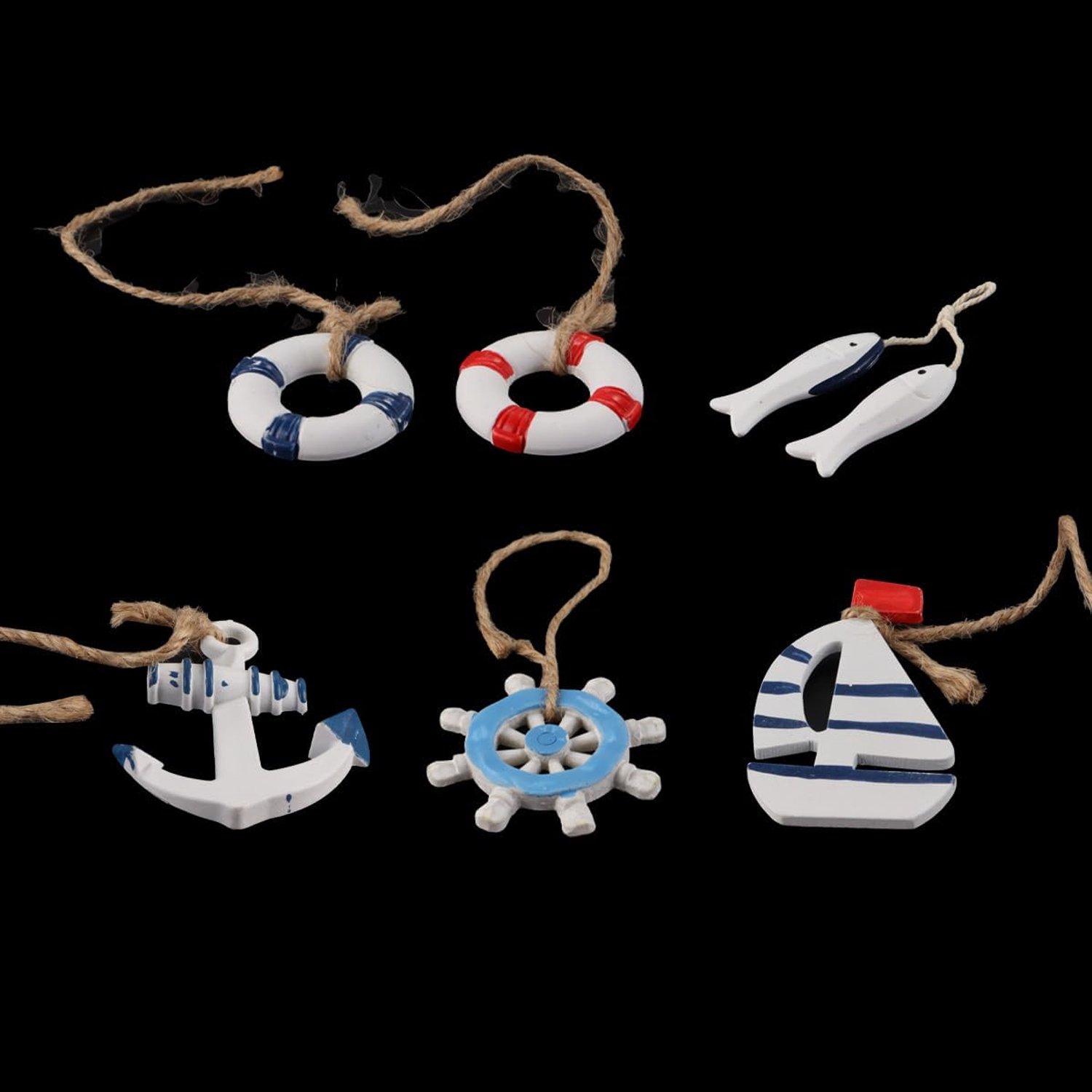 Houten nautische hangende ornamenten 6 stuks - mediterrane decoratie - zomerboomdecoratie - versterkt esthetiek - ServiceTopper