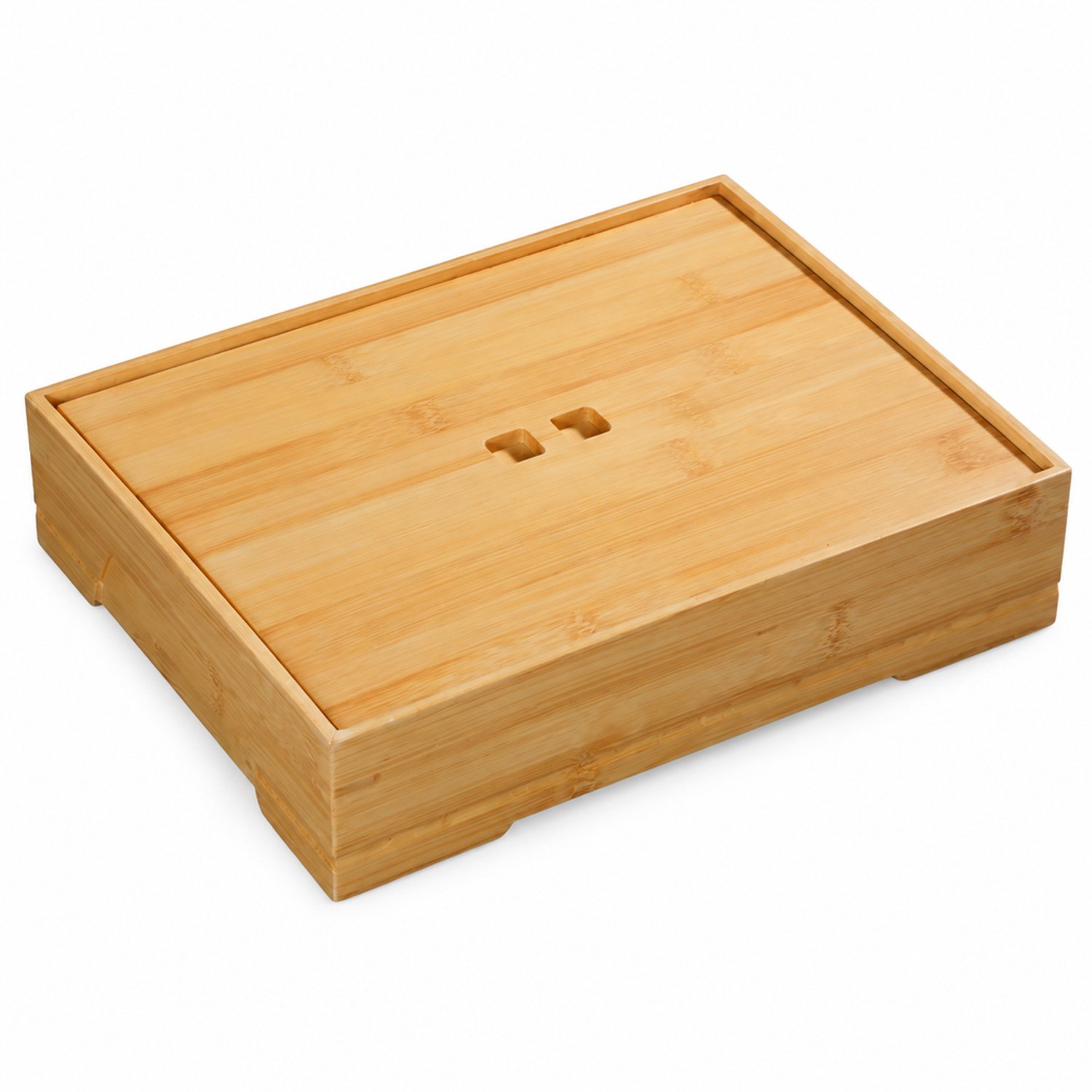 Broodtrommel van bamboe met deksel, 29,5 × 23,5 × 6 cm, binnenhoogte 5 cm