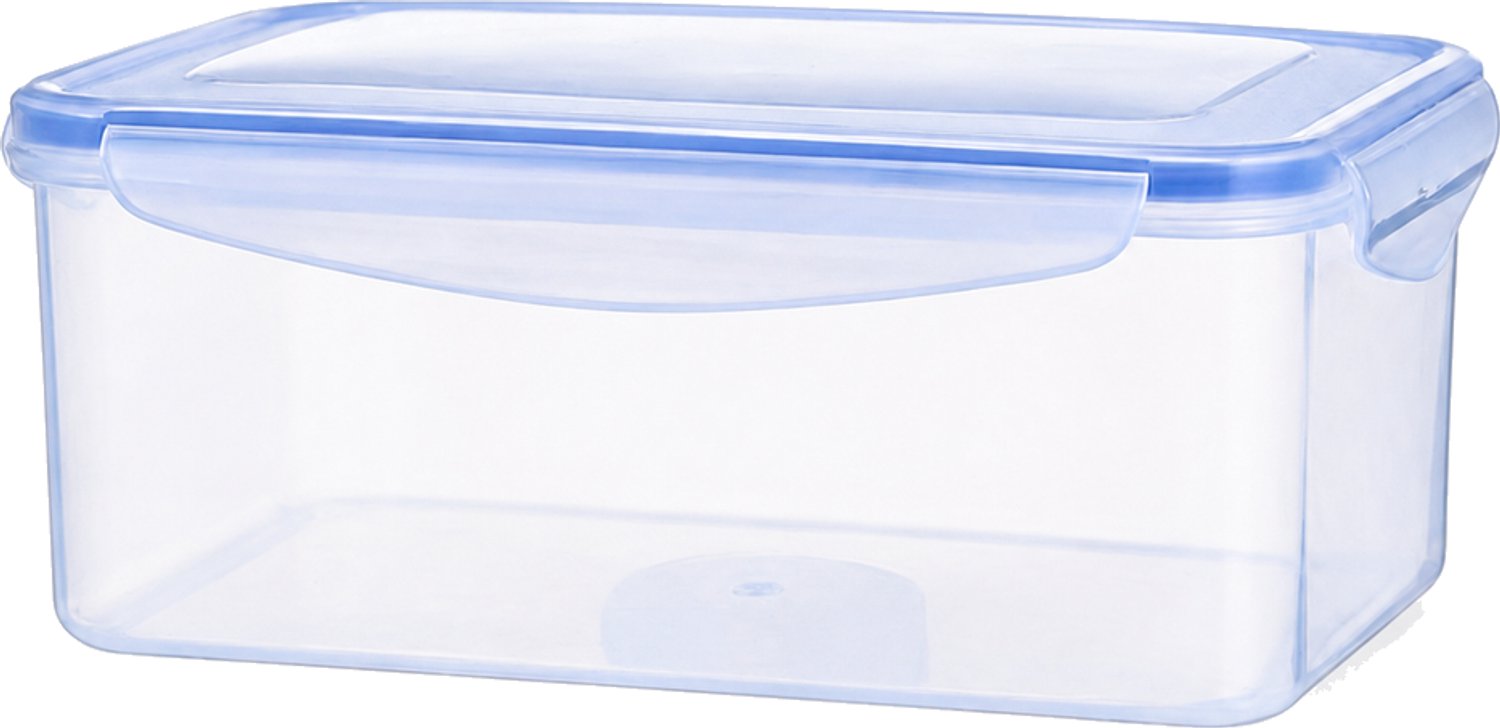 Broodtrommel rechthoekig 1200 ml, transparante PP-bewaarbak met lichtblauw deksel, 19,5 × 12,5 × 7 cm