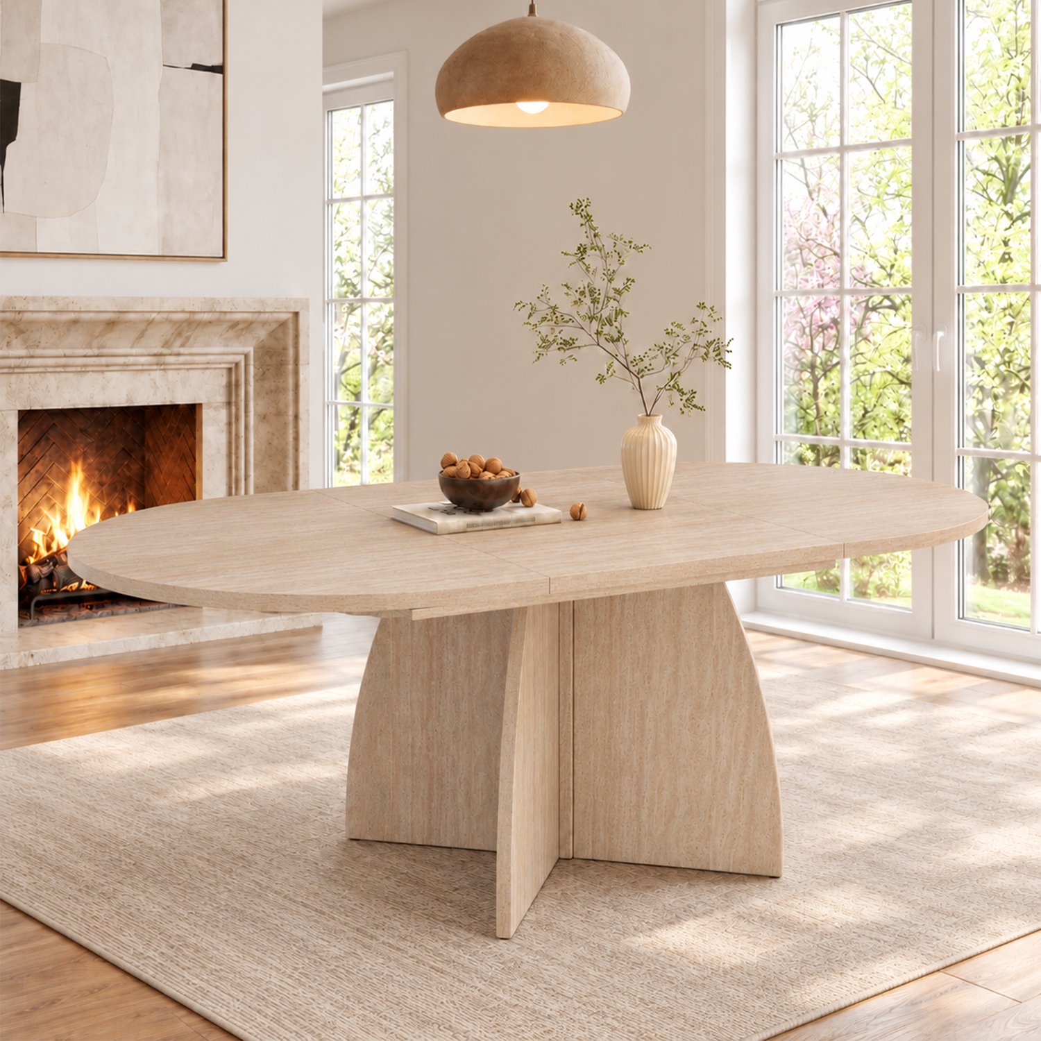 Merax Uitschuifbare eettafel 120/180 x 90 cm - geschikt voor 6–8 personen - met afgeronde hoeken - eenvoudig design - travertijn