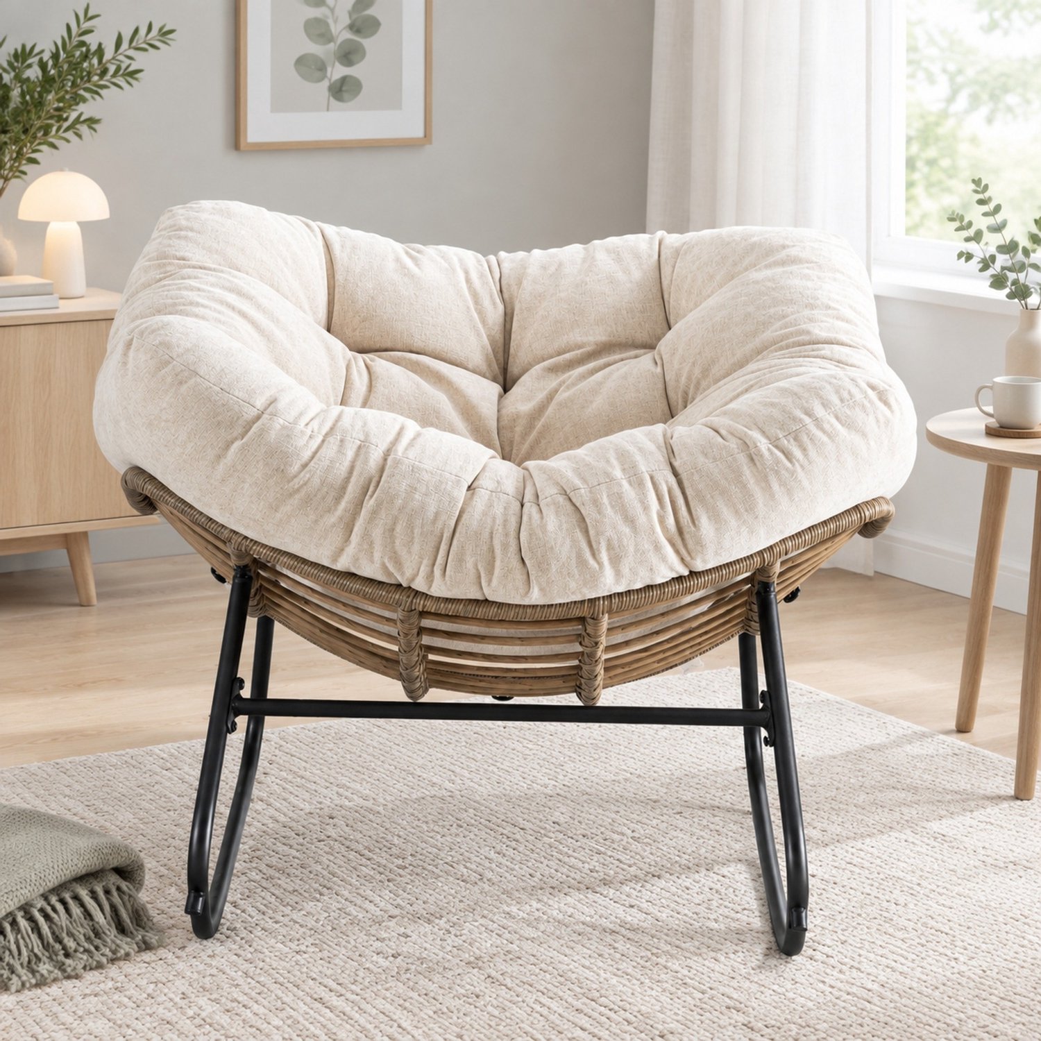 CHICFURN Schommelstoel - Chenille bekleding - Metalen frame - Beige