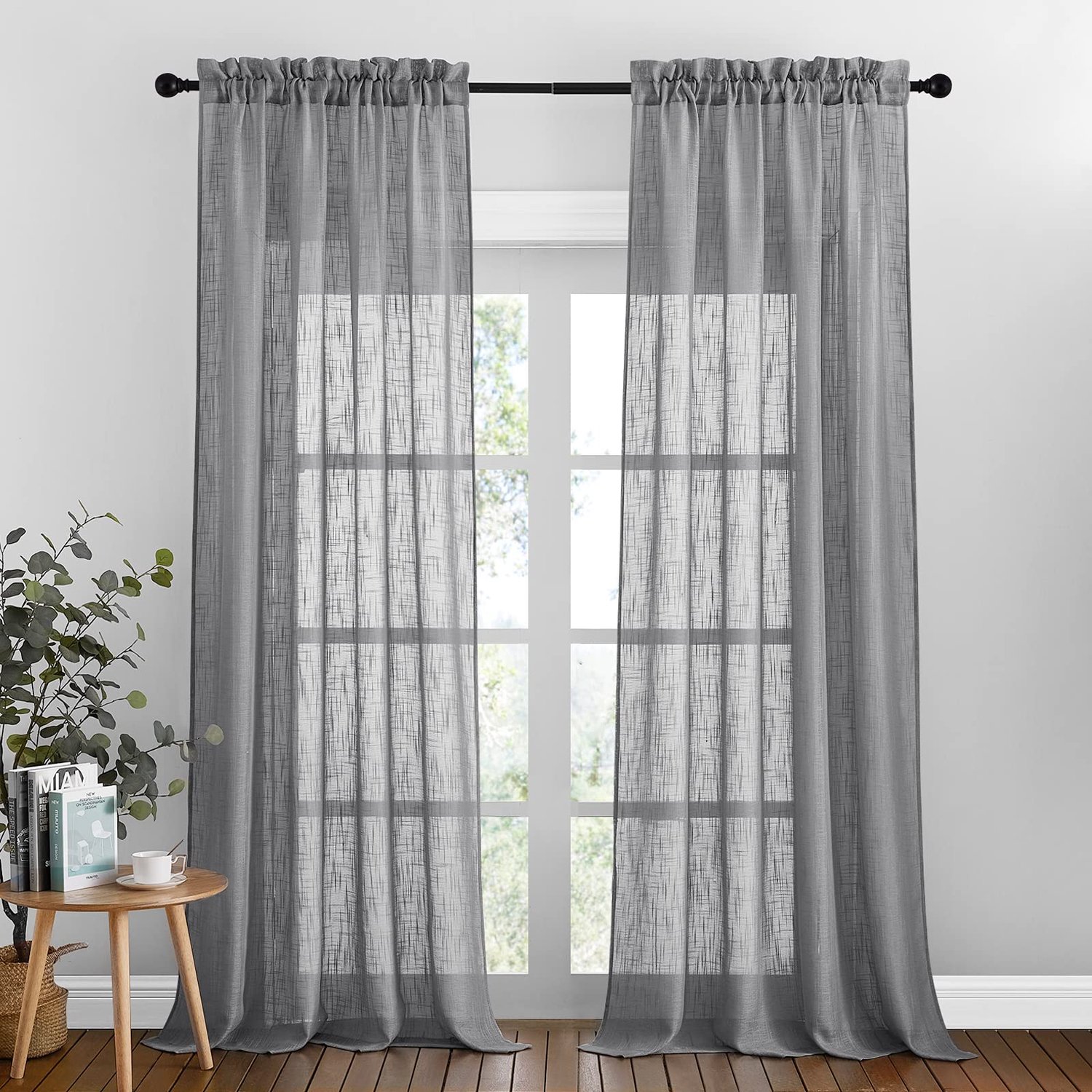 Gordijnen met linnenlook - Half-transparant - Voor in de woonkamer - Grijs