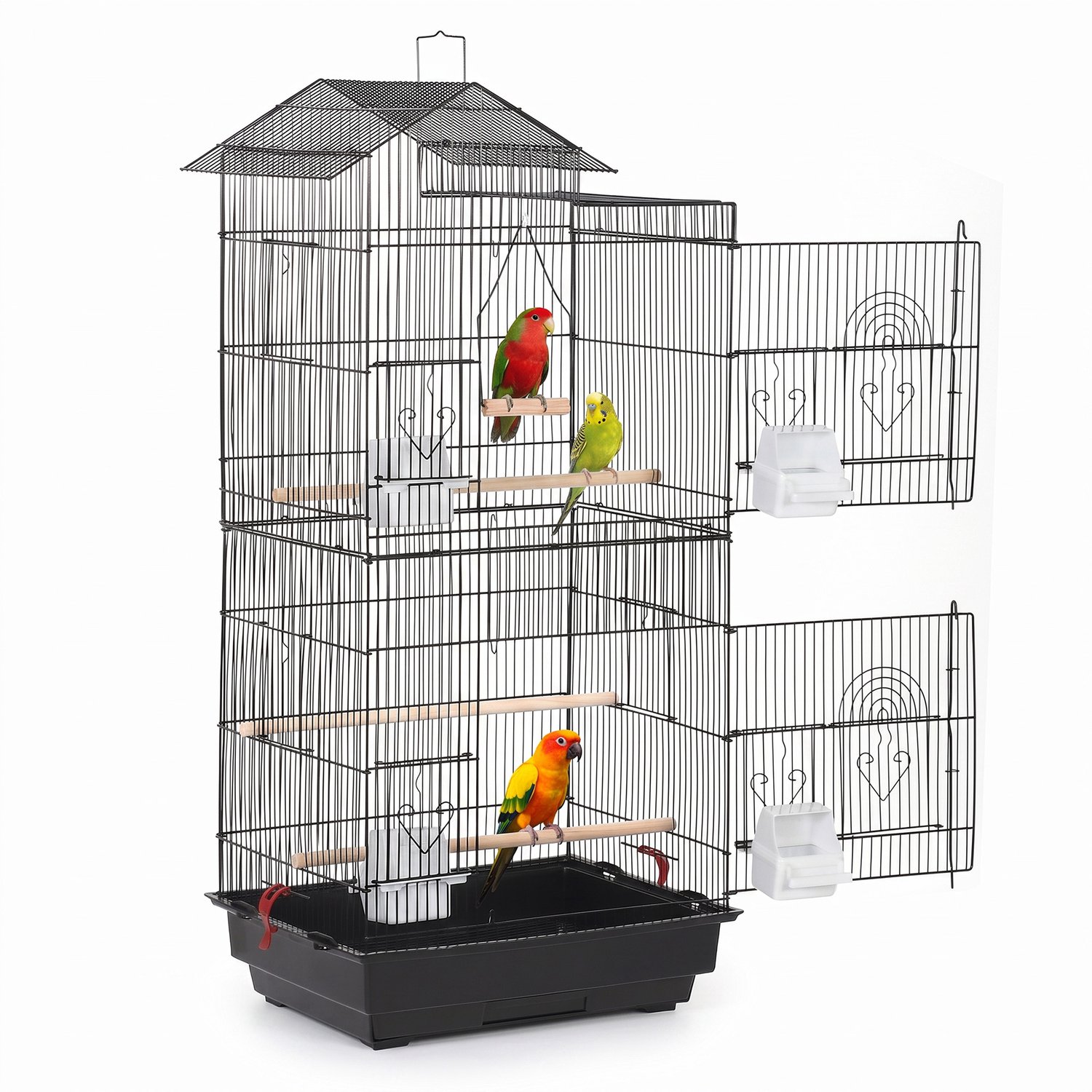 Metalen vogelkooi 50x36x100cm - Zwart - met zitstokken en opvanglade - draagbaar & eenvoudig te reinigen - voor parkieten en kleine vogels