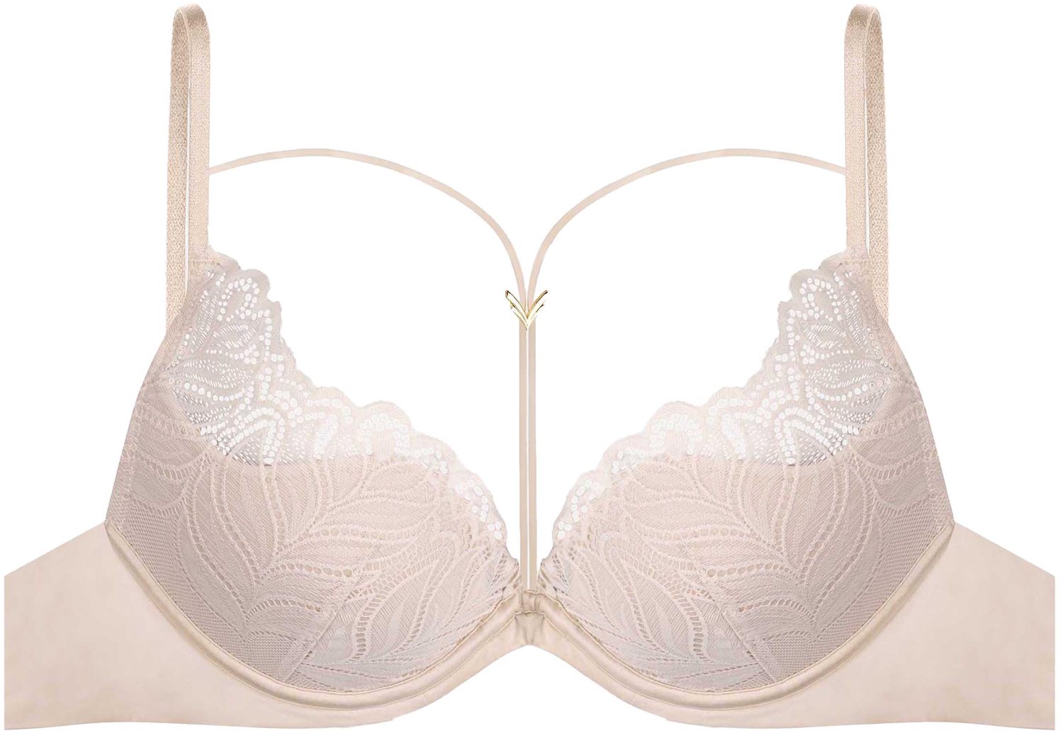 ESOTIQ Korin - Push-upbeha - 65D - Kant met bladmotief - Decoratieve bandjes Beige