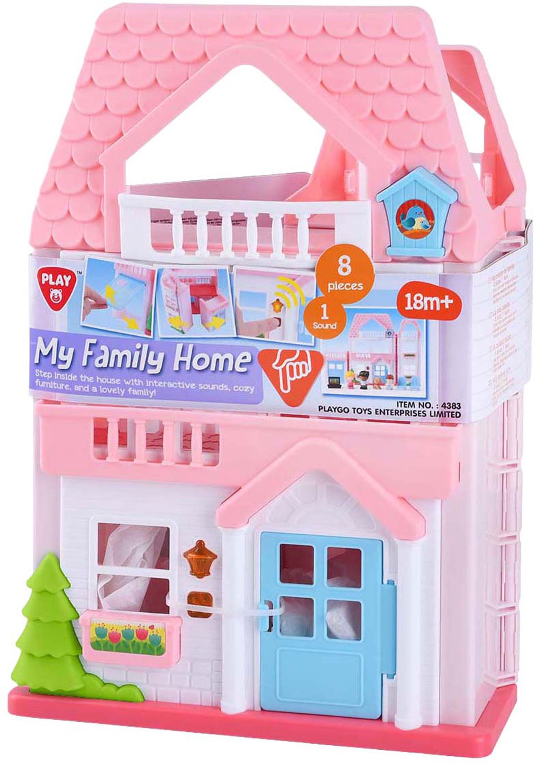 Playgo familiehuis speelset interactief geluid 8-delig poppenhuis.