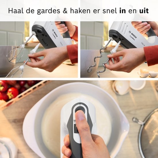 Het eenvoudig bevestigen en losmaken van gardes en deeghaken op de Bosch ErgoMixx.