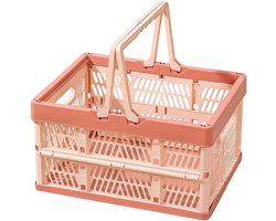 Vouwkrat - Klapkrat - Boodschappenmand - Opbergmand - Inklapbare Mand - Boodschappenkrat - Opbergbox - Kunststof Krat - Camping - Auto Organizer - Opvouwbaar - Stapelbaar - Met Handvatten - Kofferbak - Roze - 1 Stuk