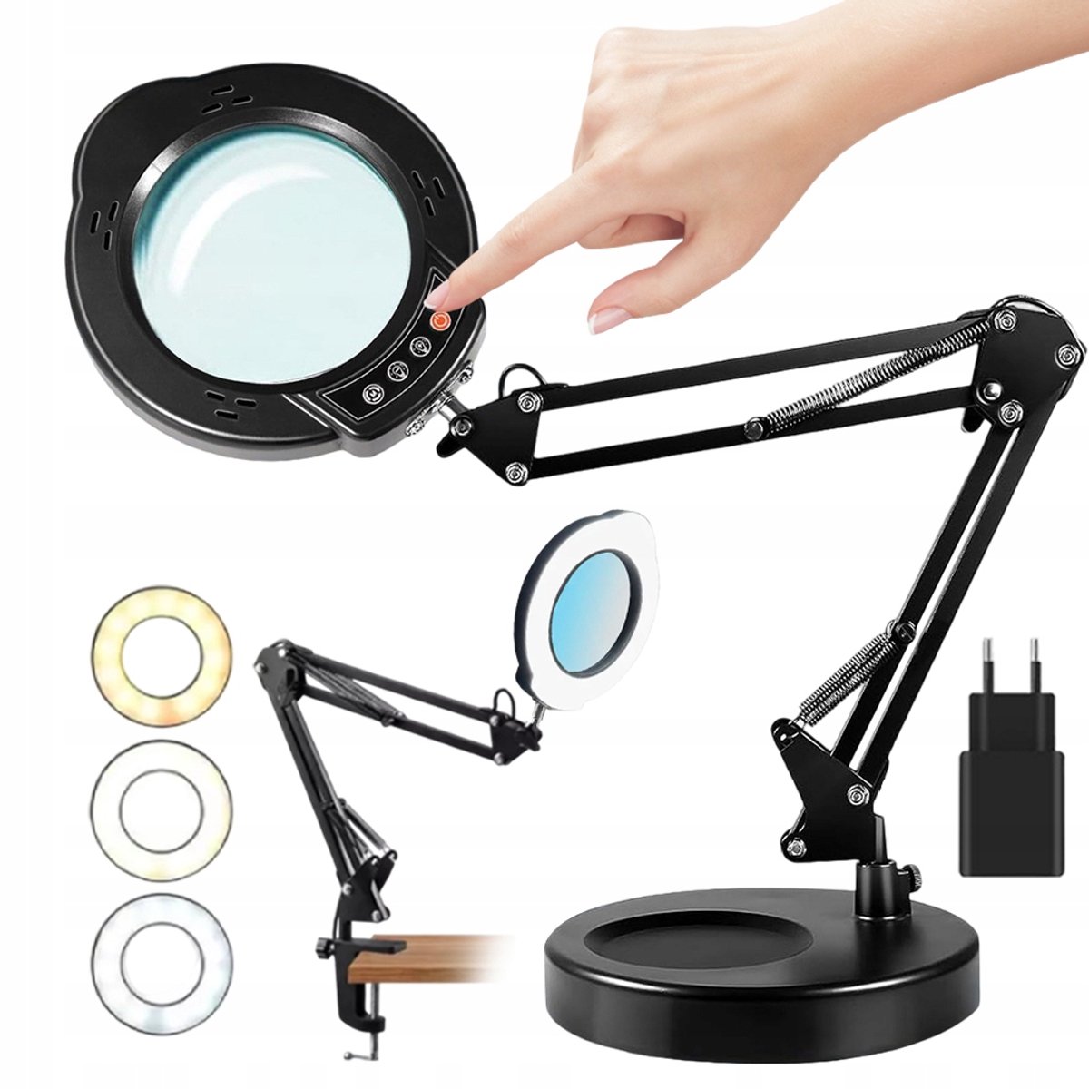 LED Vergrootglaslamp 10x - Bureaulamp met Vergrootglas en Verlichting - 84 LED's met 5 Lichtkleuren en 10 Helderheidsstanden - Loep Lamp voor Hobby en Werk
