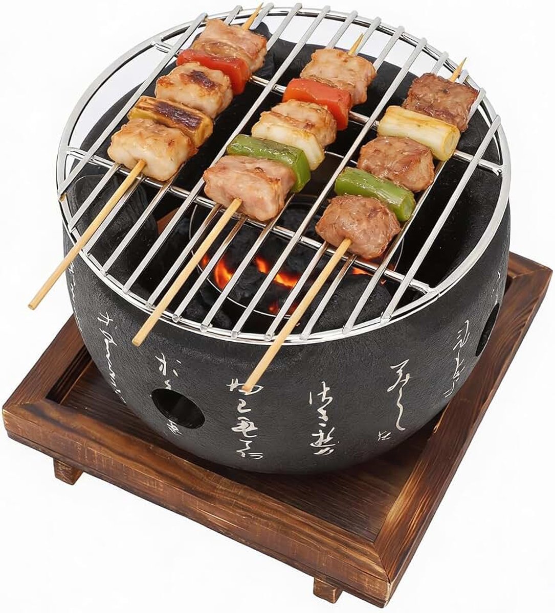 Mini-BBQ-grill, draagbare Japanse grillkachel, aluminiumlegering, kleine houtskoolbarbecue, barbecuegereedschap voor kamperen, familiebijeenkomsten (L)