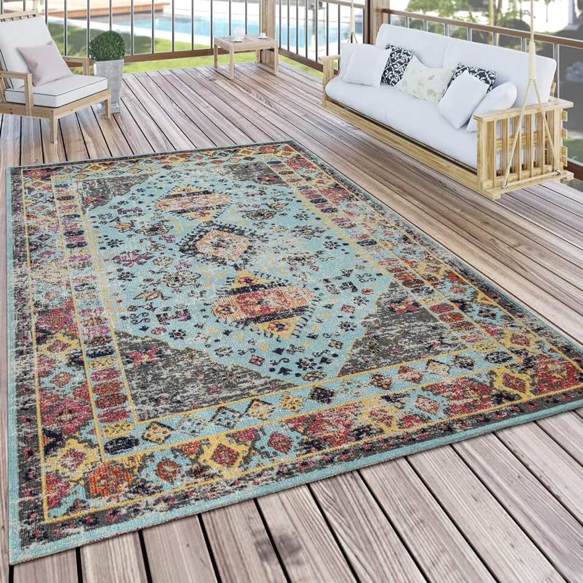 Outdoor Vloerkleed Balkon Terras Keukenvloerkleed Tuinvloerkleed Modern, Maat:60x100 cm, Kleur:Turquoise