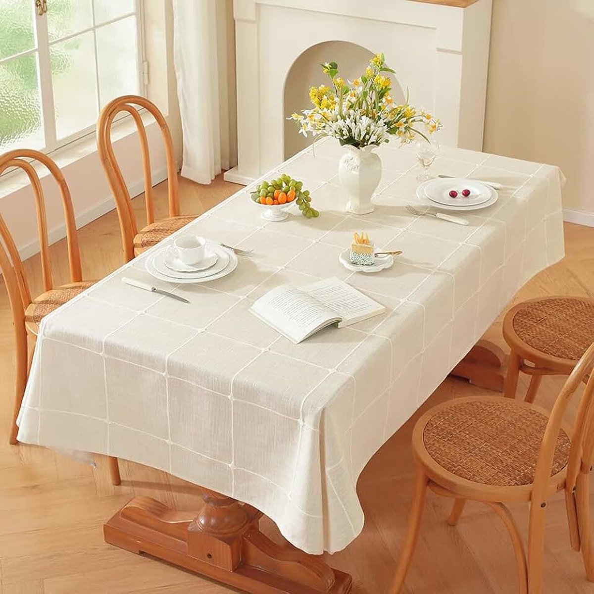 Linnenlook, katoen, feest, vierkant, voor keuken, outdoor, 135 x 135 cm