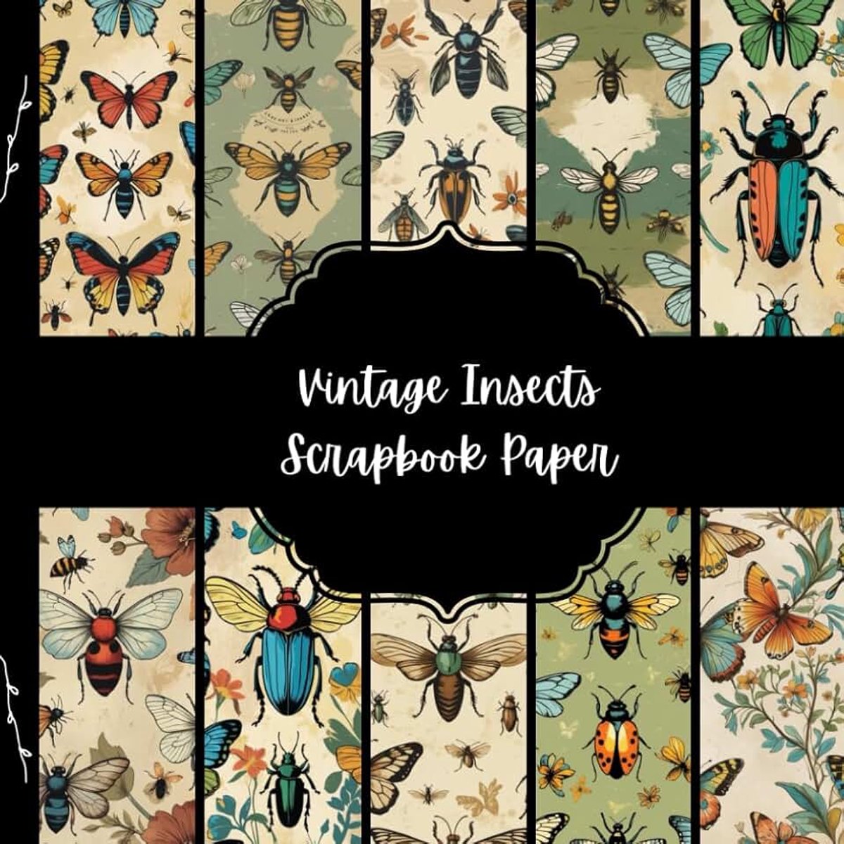 Paper, Bugs Junk Journal Paper, Retro Decorative Paper, DIY Projects, Origami, Collage Sheets, Decoupage Paper, 10 Designs, Double Sided