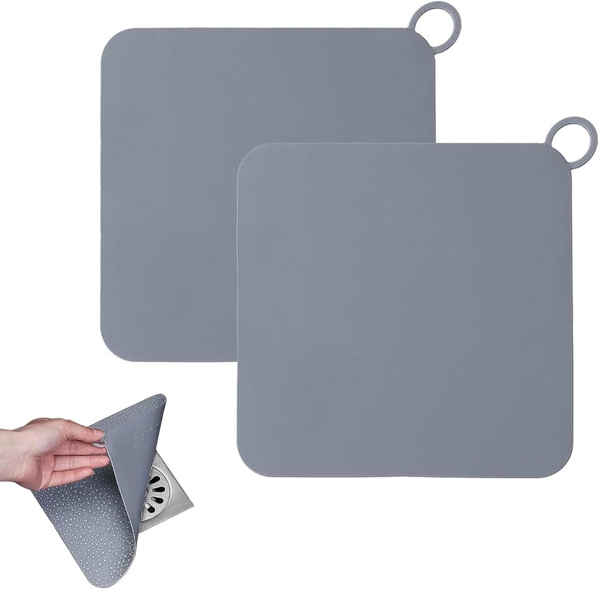 2 stuks siliconen vloerafvoermat, vierkant, 20 x 20 cm, vloerafvoermat, anti-geur afvoerstop douche, siliconen doucheafdekking, doucheafdekking, voor keuken, badkamer, toilet (grijs)