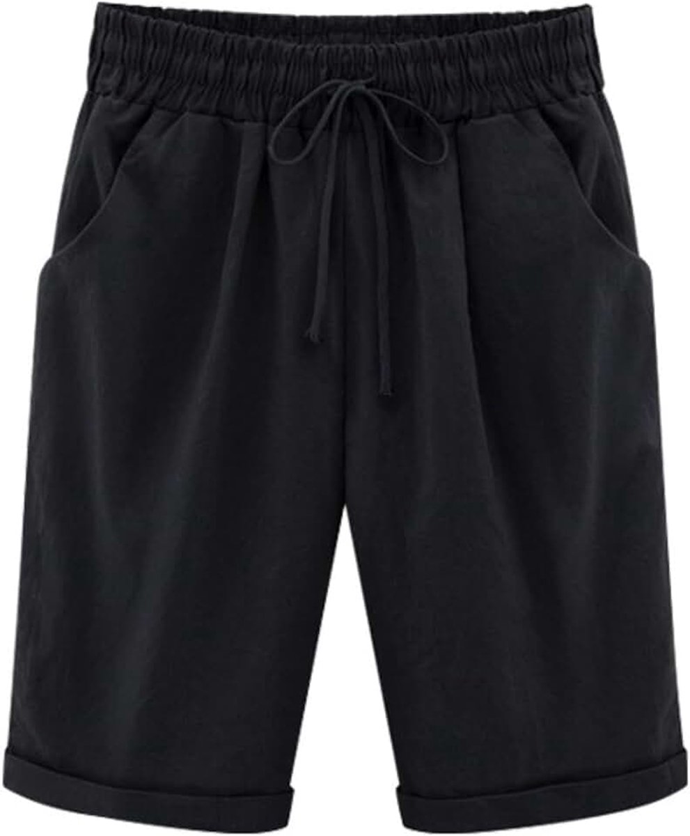Bermuda voor dames, casual, zomer, ademend, sportshorts met zakken, lichte korte broek met elastisch trekkoord voor fitness, hardlopen, yoga