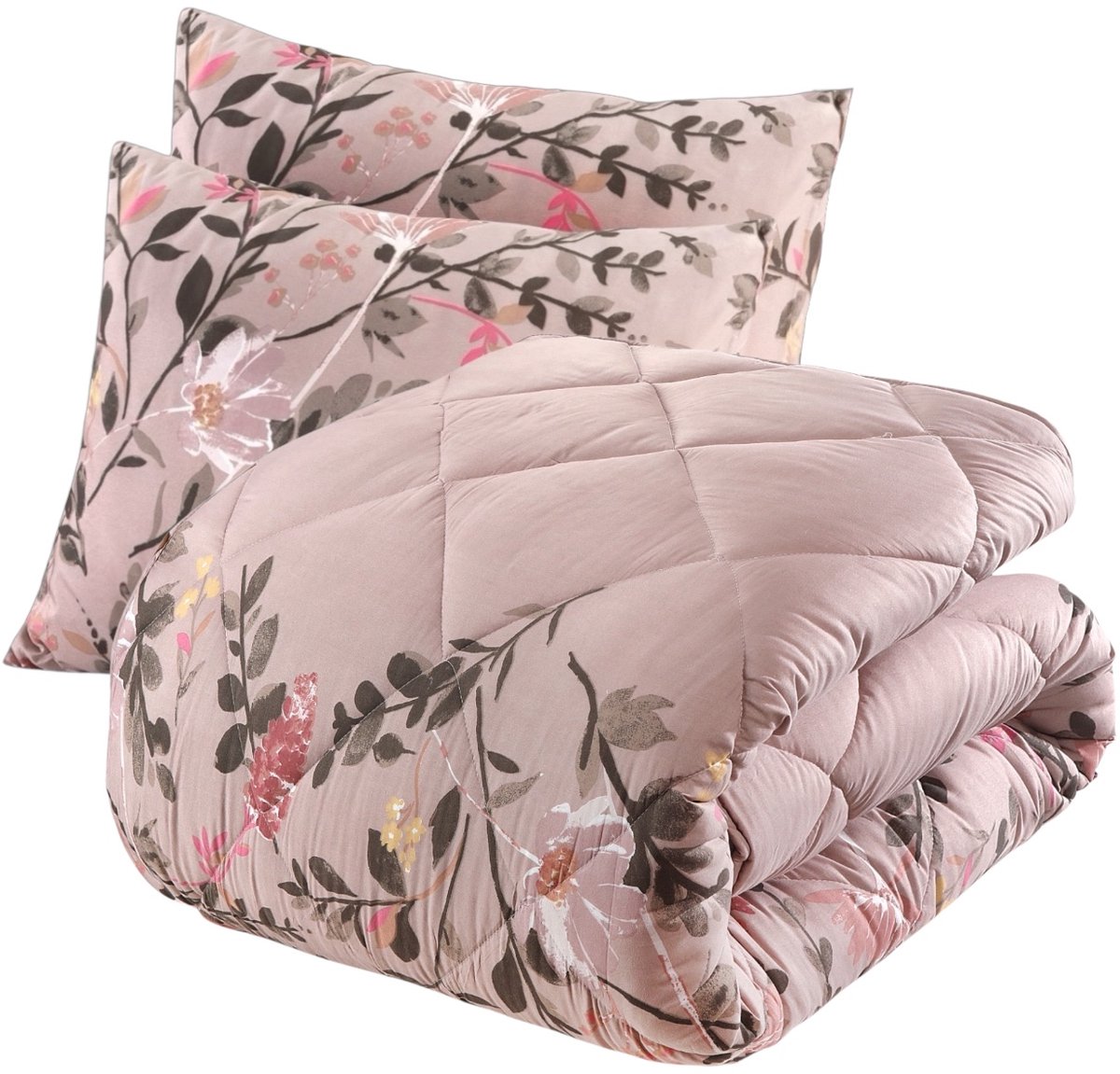 Bed Care -Lazy Dekbed- Dekbed Zonder Overtrek - Vintage Flowers - 140x200 - Nude/Beige - Inclusief Kussensloop 60x70 cm